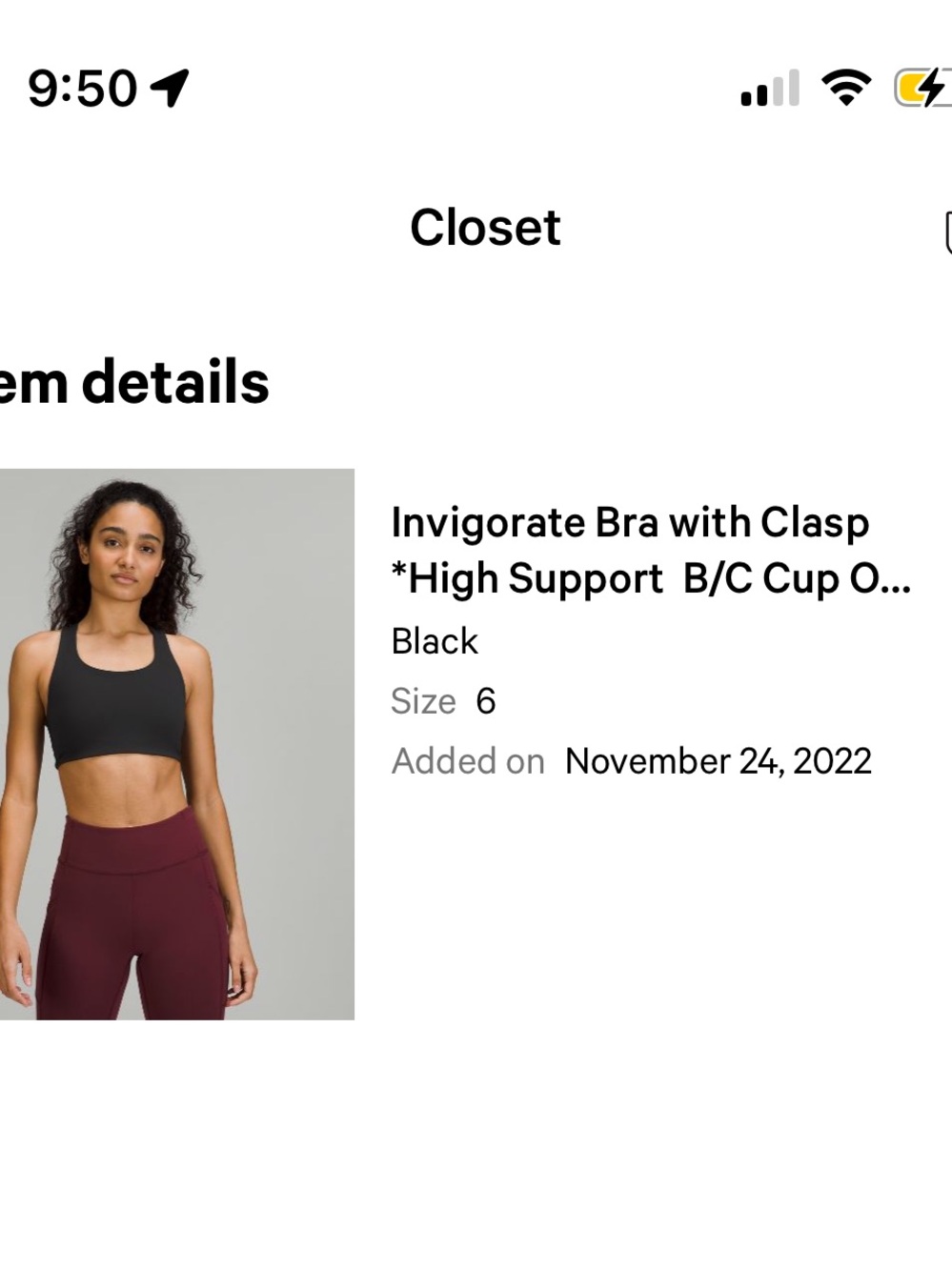 Black Lululemon Invigorate Bra W Clasp High Support